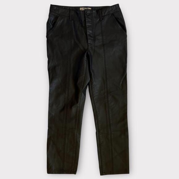 Free People We The Free Women's Black Mid Rise Faux Leather Ankle Pants Size 26 - Picture 1 of 12